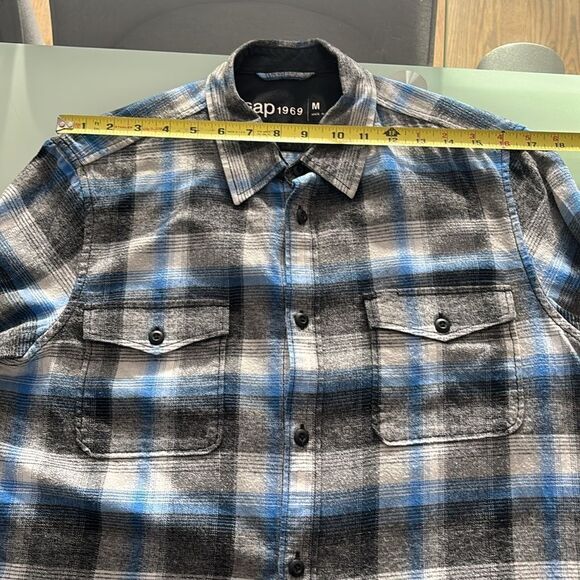 Gap 1969 shirt medium grey blue checks 100% cotton - Picture 3 of 7
